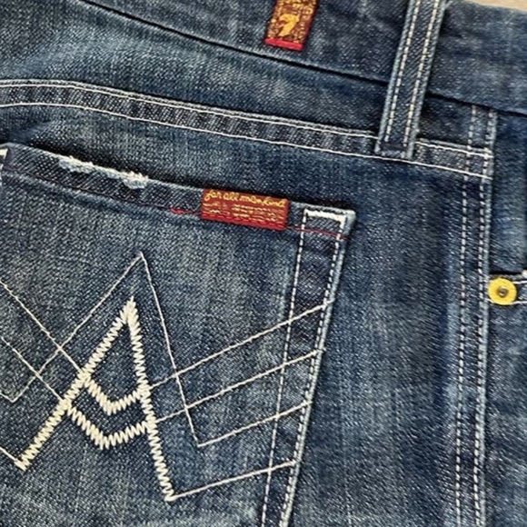 7 For All Mankind A-Pocket Flare Jeans Size 32 Dark Wash Denim - Picture 16 of 16